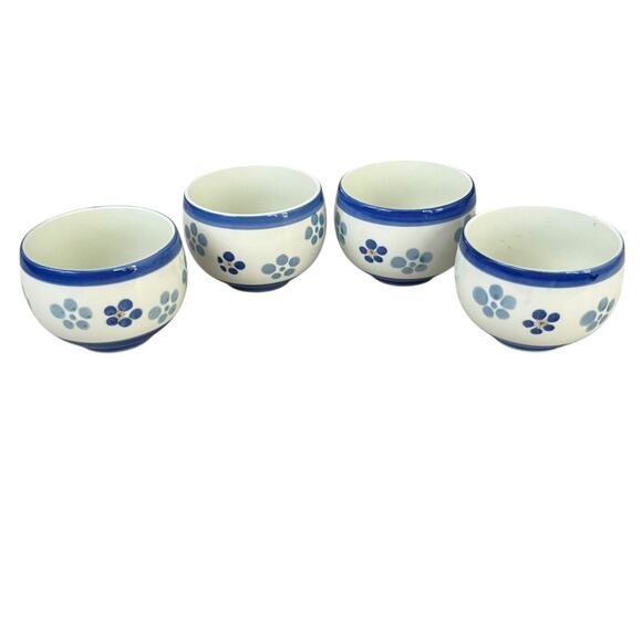 Set of 4 Vintage Japan Koransha Arita Ware Porcelain Teacups Bowls Blue Floral - Picture 2 of 11